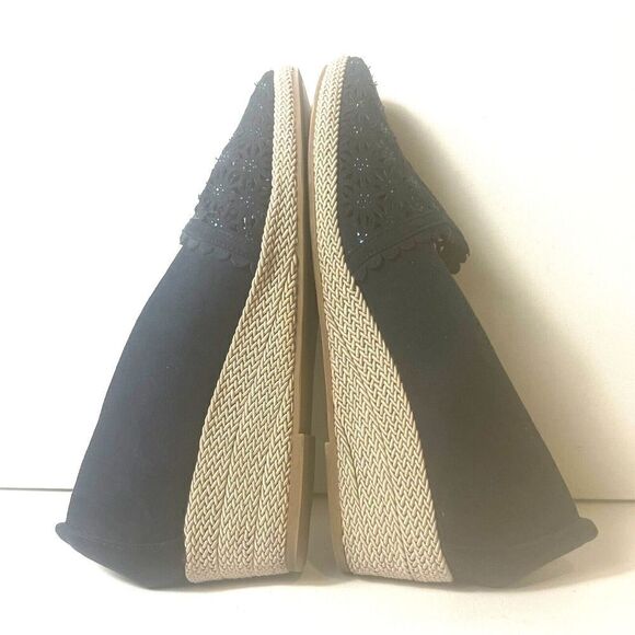 Karen Scott Navy Blue Fabric Cutout Glitter Slip On Comfort Wedges Women's 9.5 M - Picture 5 of 11